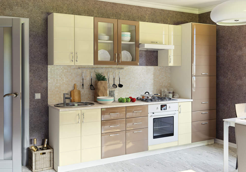 Кухонная мебель Лора цвет капучино глянец/ ваниль глянец